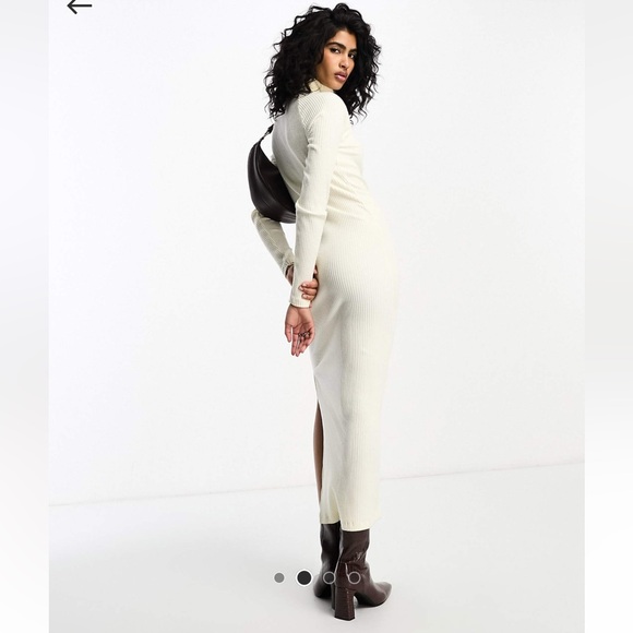 ASOS DESIGN- super soft ribbed long sleeve fitted midi dress with choker detail - Picture 2 of 5